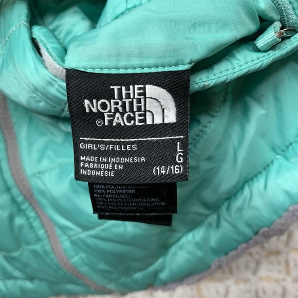 The North Face Girls Jacket L 14-16 Teal Green Gray Mossbud Reversible Soft - Picture 11 of 14